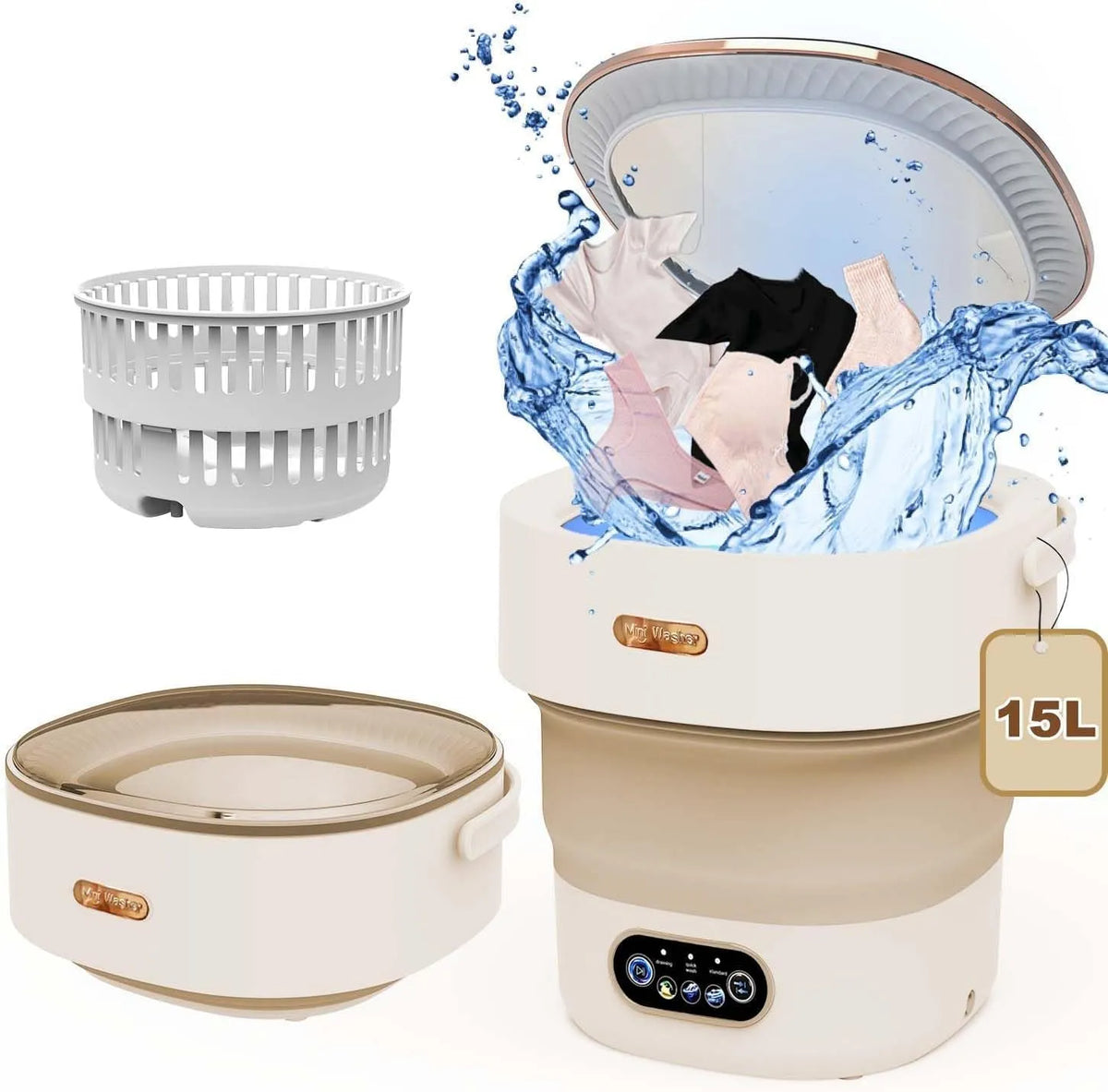 Lave-linge, 15 L, portable, camping, 15L Machine à Laver Pliables, Mini Machine à Laver pour Petits Vêtements, Dortoirs