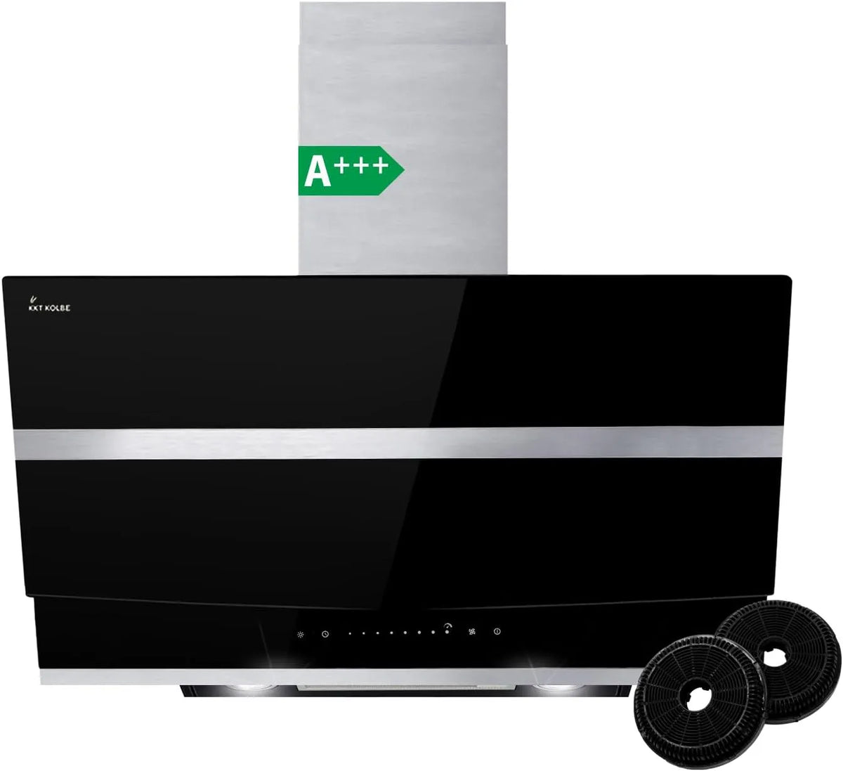 Hotte aspirante HERMES8005S, 80 cm, hotte de cuisine, inclinée, installation murale, tactile, acier inoxydable, noir, verre noir