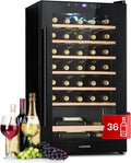 Klarstein Cave à vin électrique, 36 bouteilles, 5 à 18 °C, tactile, Réfrigérateur Bar, Protection UV, Réfrigérateur à Vin sur Pieds avec Porte en