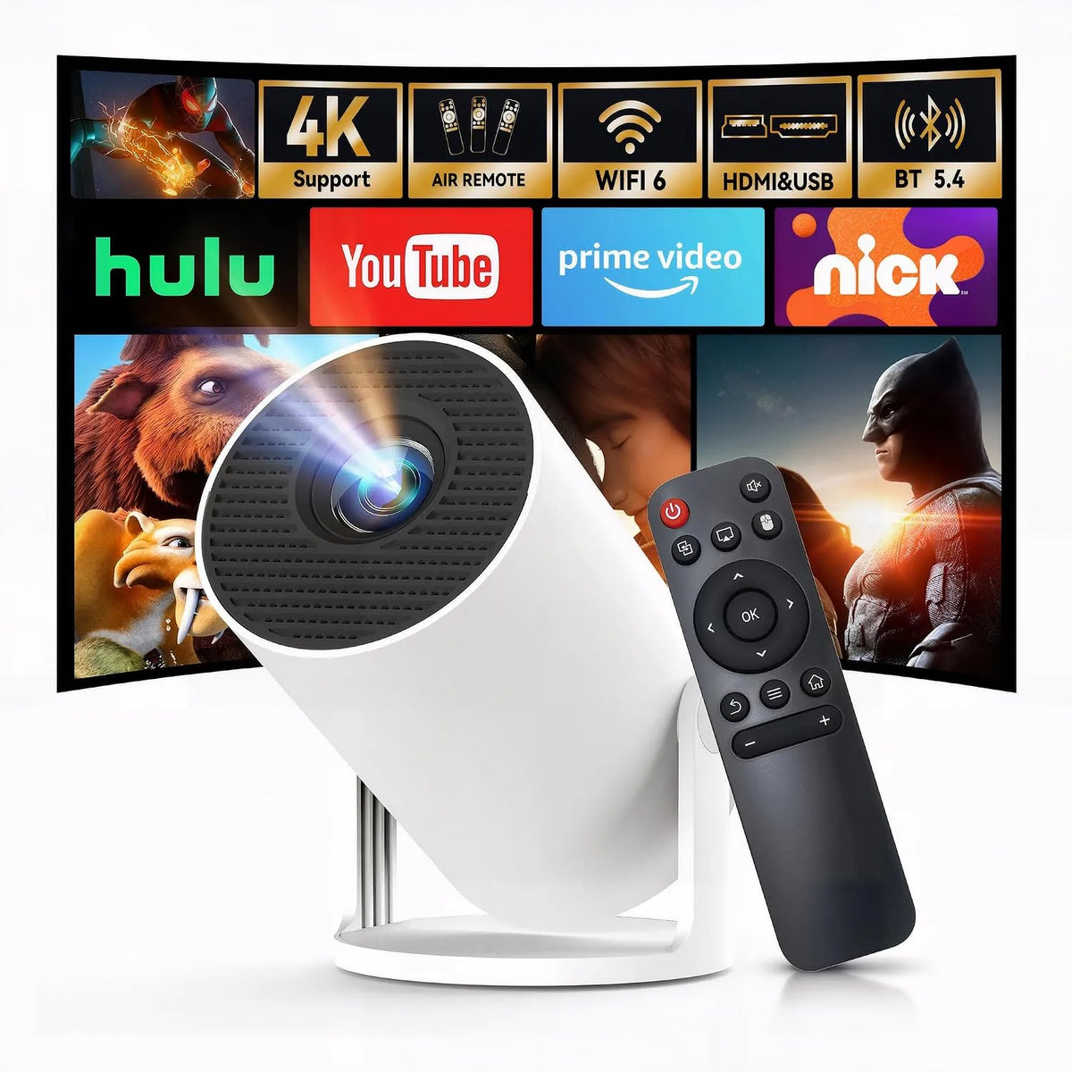 Smart TV 720P HY300Pro, téléviseur, 4K UHD, Wi-Fi, portable, extérieur, Bluetooth, Android OS, WEMI Mini Projecteur Vidéo 4K, Miroir Téléphone