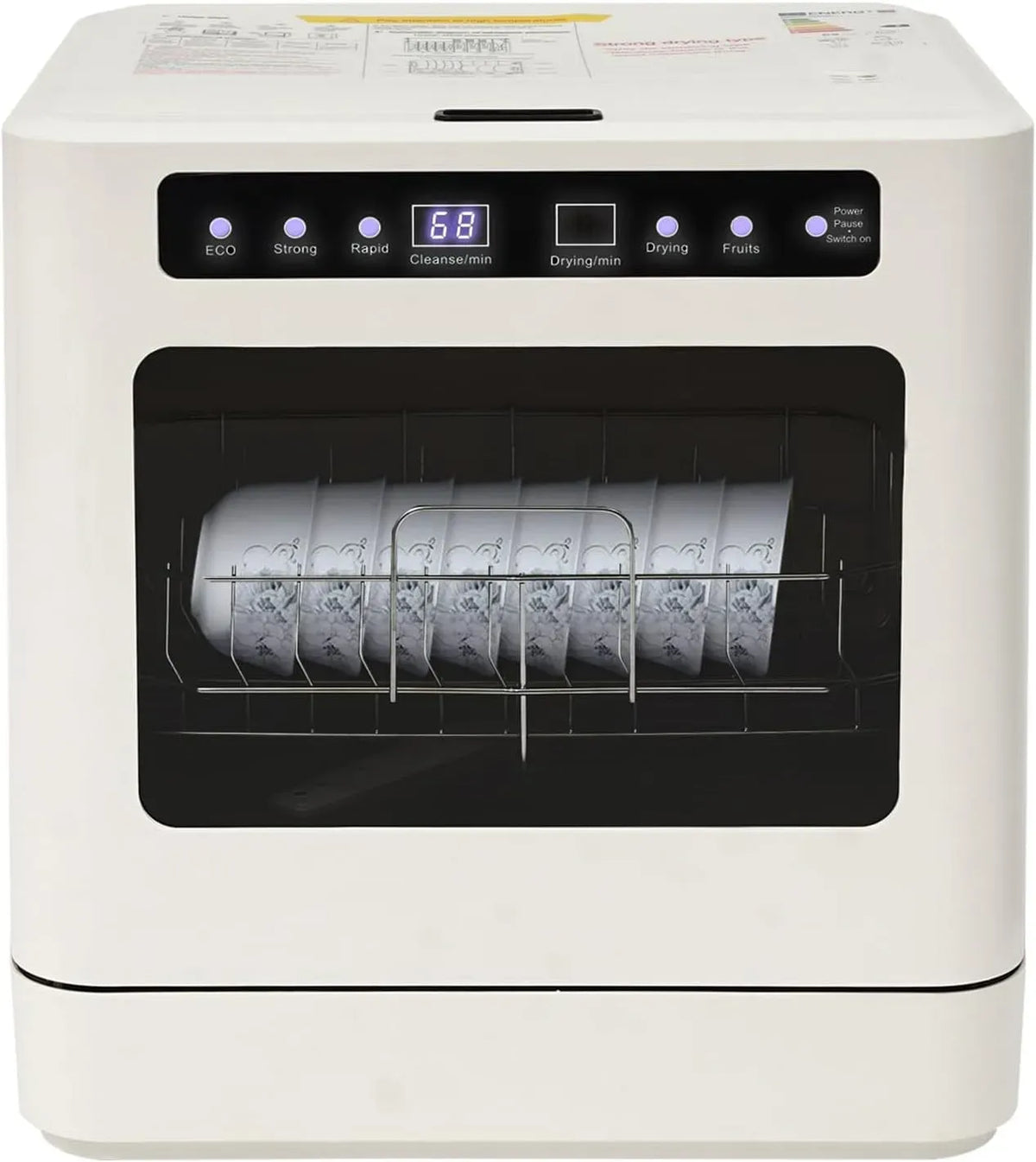 Lave-vaisselle, 800 W, 52 dB, tactile, camping, compact à 2 niveaux, commande tactile, pour 6 à 8 couverts