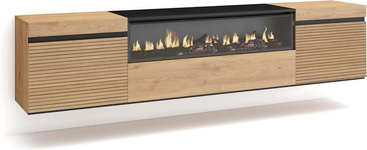 Meuble TV, 80 pouces, 200x45x35cm, foyer électrique, Skraut Home