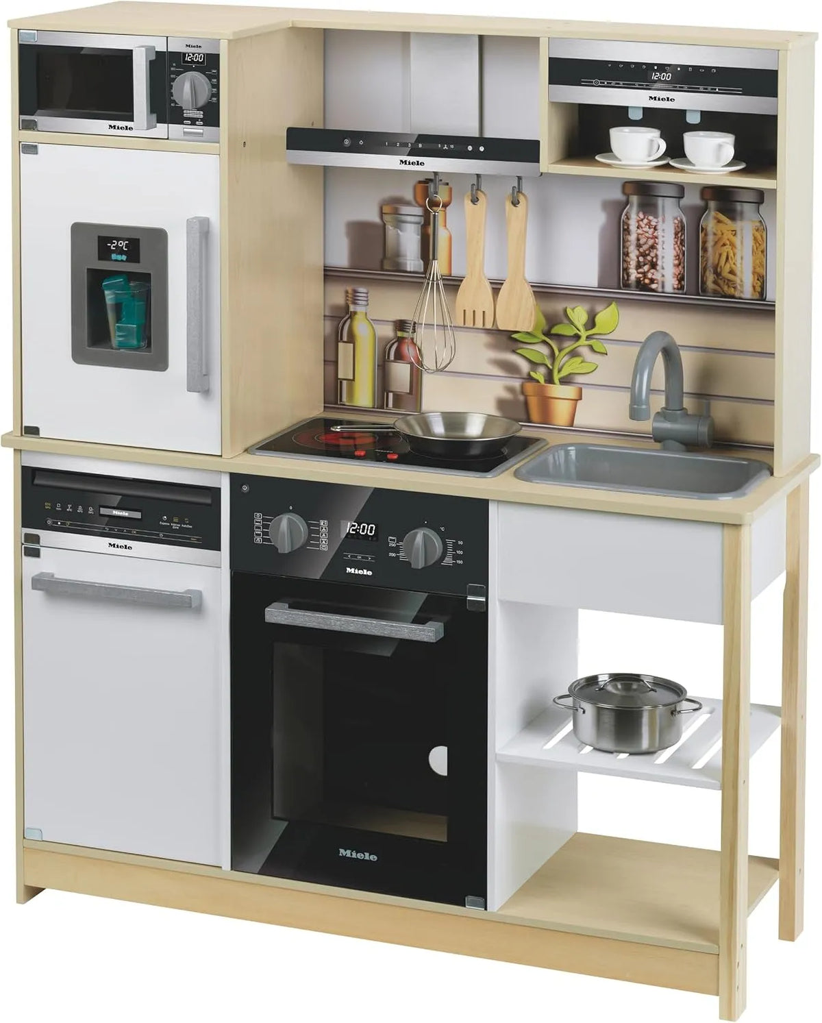 Miele Réfrigérateur, Theo Klein 7188 Miele Cuisine Family I Cuisine en Bois avec Table de Cuisson à Fonction Lumineuse et sonore, Micro-Ondes