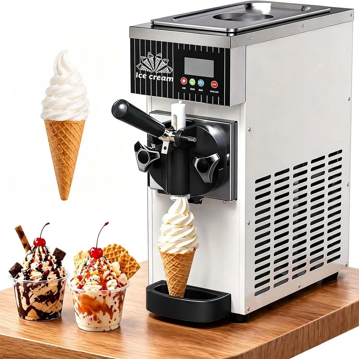 5L/H Machine à Glace, Machine à CrèMe, machine à glace et sorbet, machine à café électrique, pâtisserie, écran LCD, professionnel, food truck, blanc