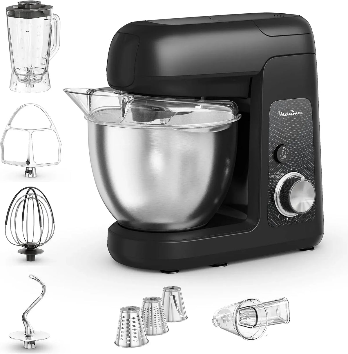 Moulinex Blender, 4.6 L, 1100 W, acier inoxydable, noir, Bake Partner Robot pâtissier Bol 4