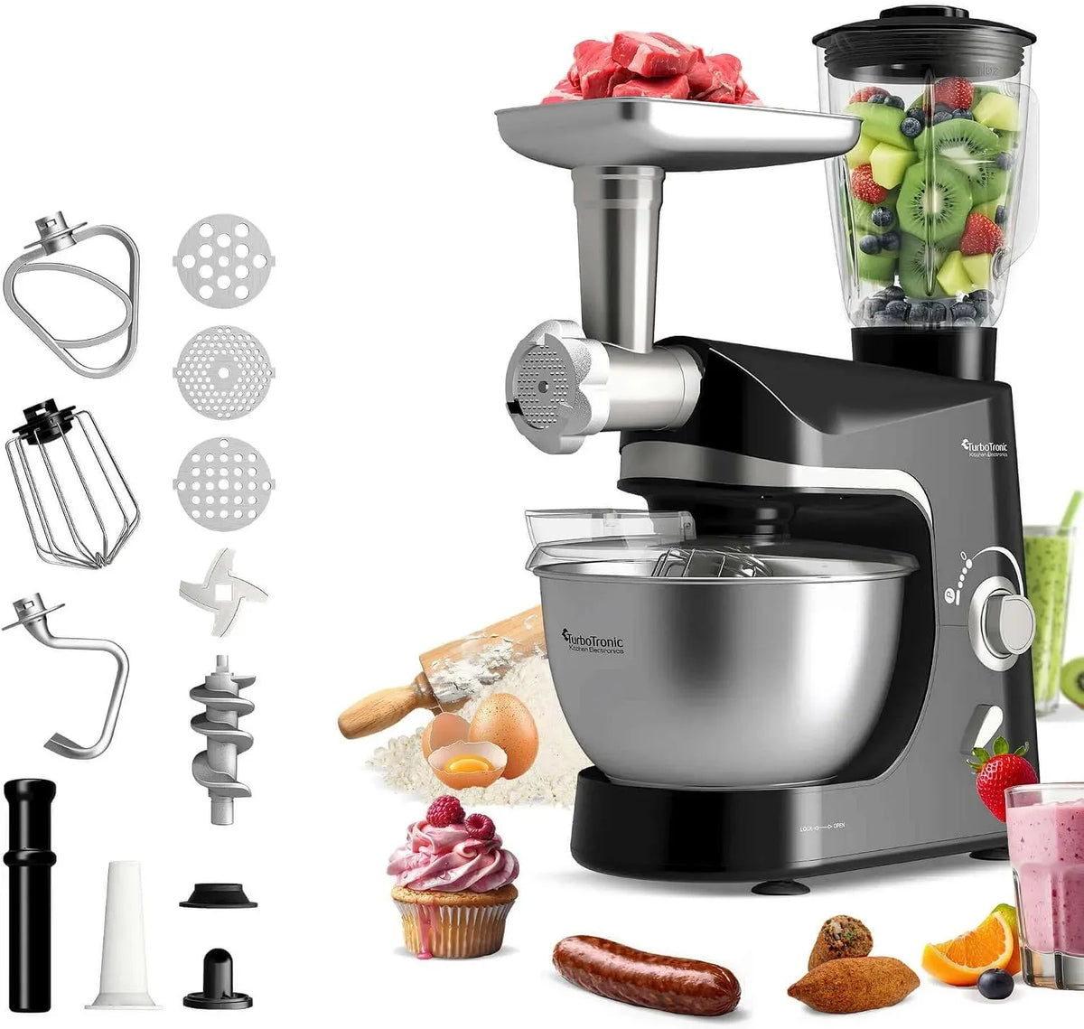 Robot de cuisine, 5 L, 2000 W, TurboTronic TT-007, noir