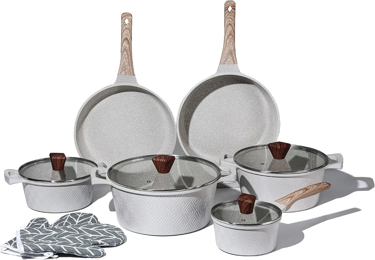 Batterie, batterie de casseroles et poêles, vapeur, revêtement antiadhésif, 12 pièces, aluminium, verre, pour induction