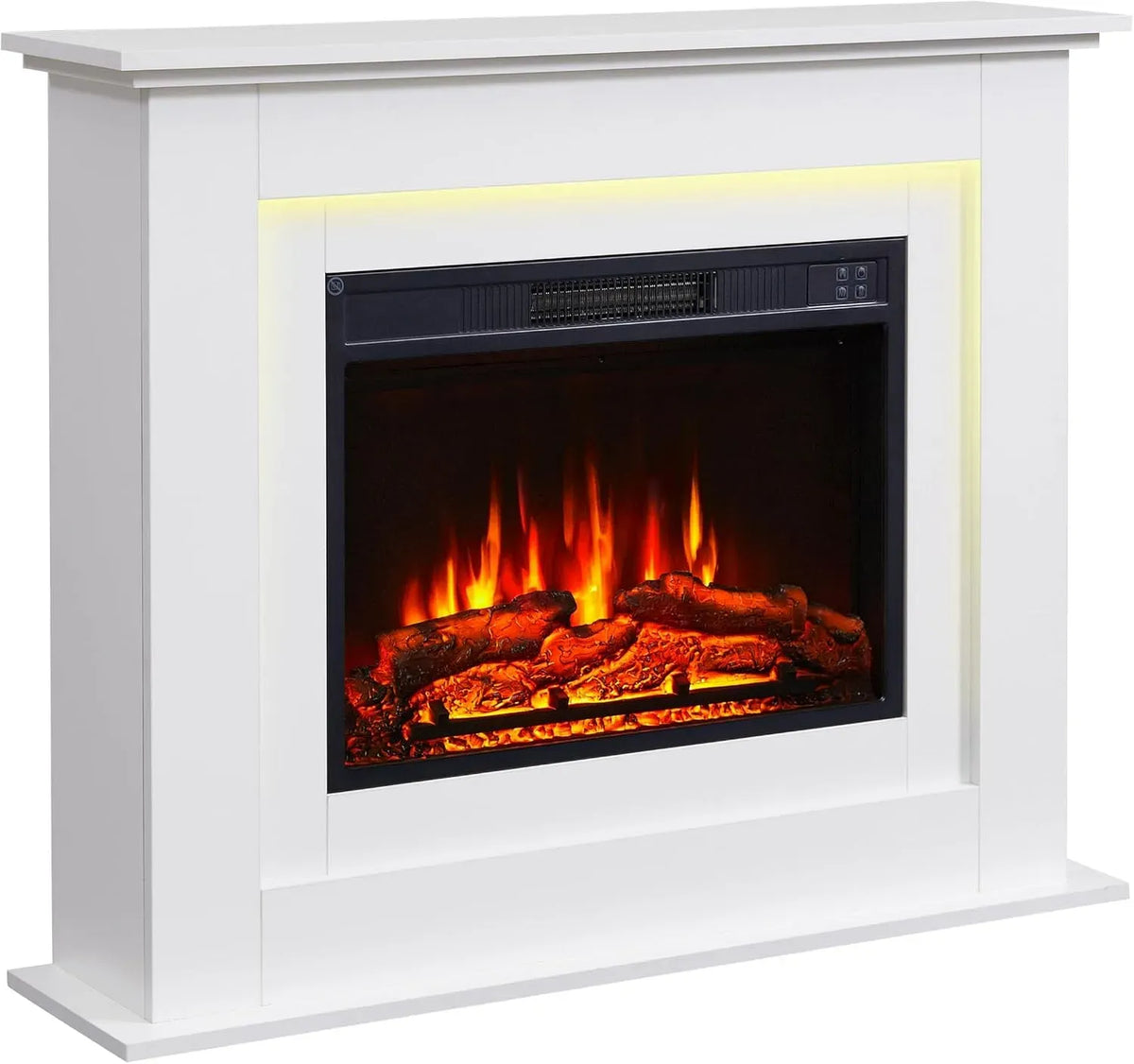 Thermostat intelligent, 2000 W, BALDERIA, minuteur, effet 3D, blanc, éclairage d'ambiance LED, Cheminée au Sol avec Chauffage 2000 W