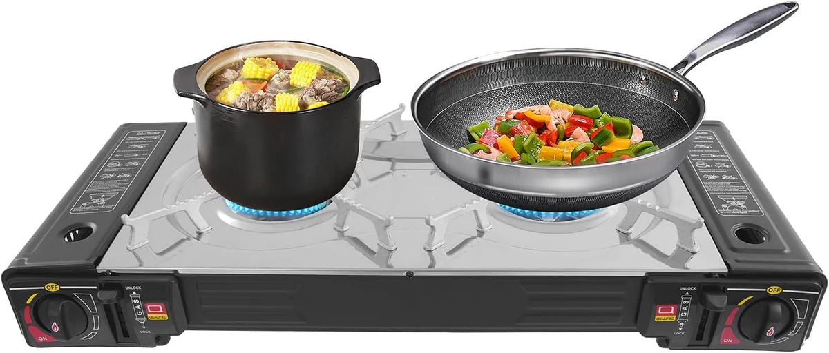 Réchaud de camping 2100-2500W, 45x24cm, 2500 W, portable, extérieur, Réchaud de Table Butane ou Gaz pour Camping Pique-Nique, Plancha Barbecue