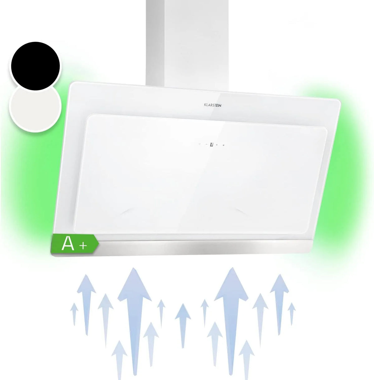 Klarstein Hotte aspirante, 90 cm, 584 m3/h, classe énergétique A, hotte de cuisine, inclinée, silencieux, de Cuisine 90cm avec Lampes LED RGB