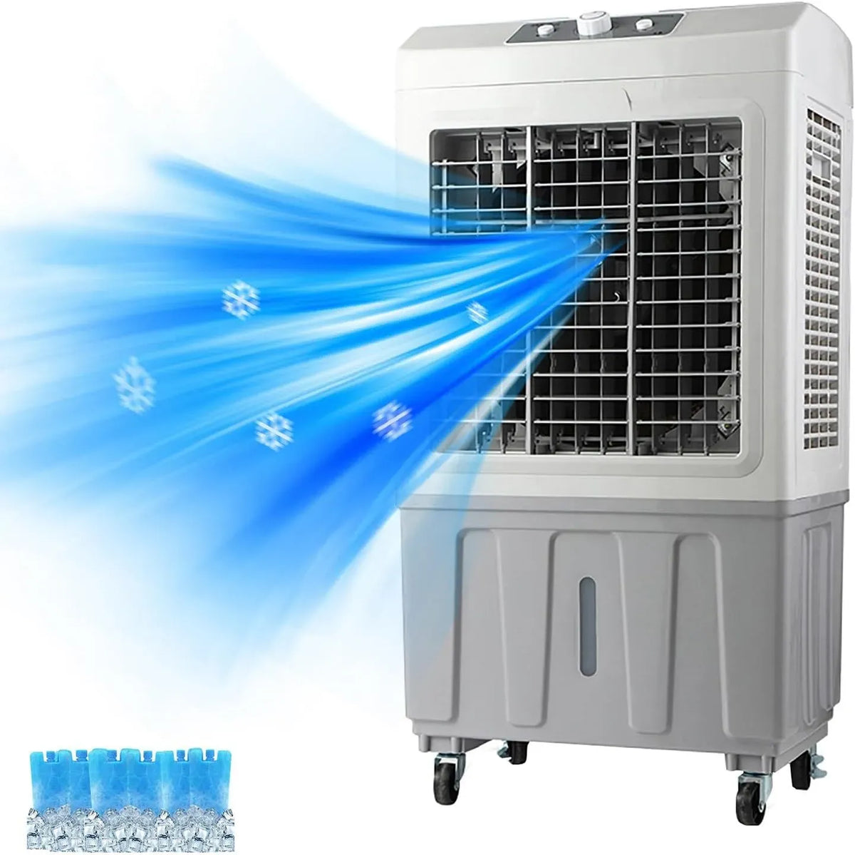 Ventilateur, 50 L, industriel, 3 vitesses, oscillation, grand réservoir, Refroidisseur de Marais avec Oscillation à 120 °, 6 Blocs de Glace