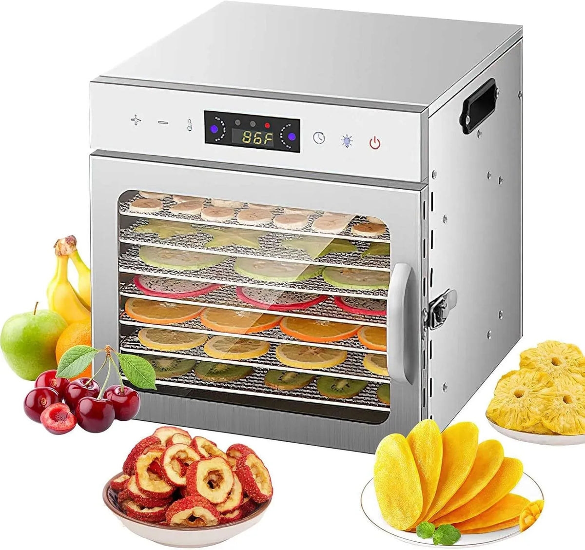 24H Sans BPA, Protection Surchauffe, 400W Deshydrateur Alimentaire avec 8 Plateaux en Inox, Déshydrateur avec Minuterie et Température 35~90°C, 6