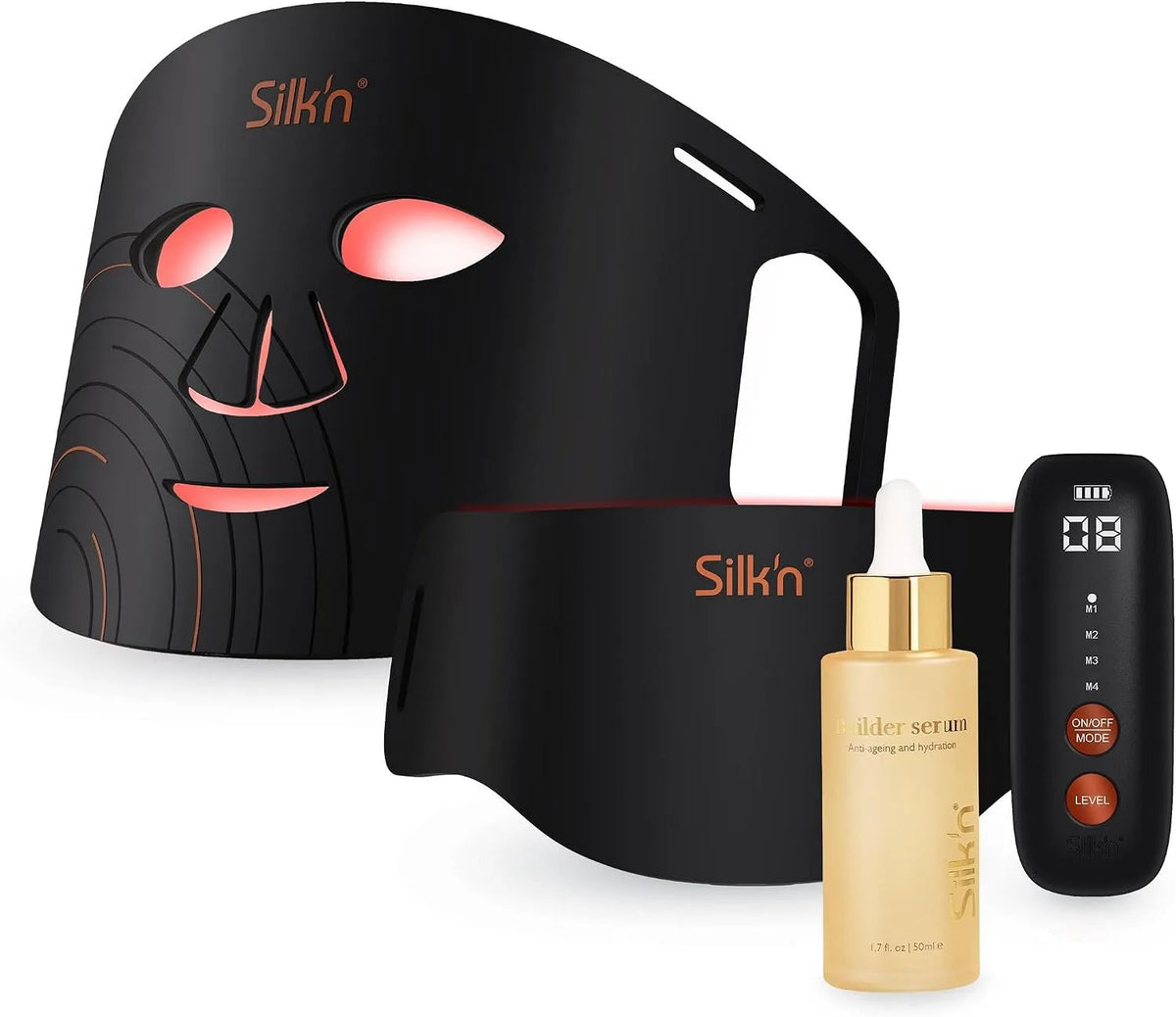 Dual LED Set, Promo pack: sérum Builder inclus, Silk'n Masque Visage et Cou LED Set, Masques pour le visage et cou équipé de la Lumière Rouge Anti-Âge