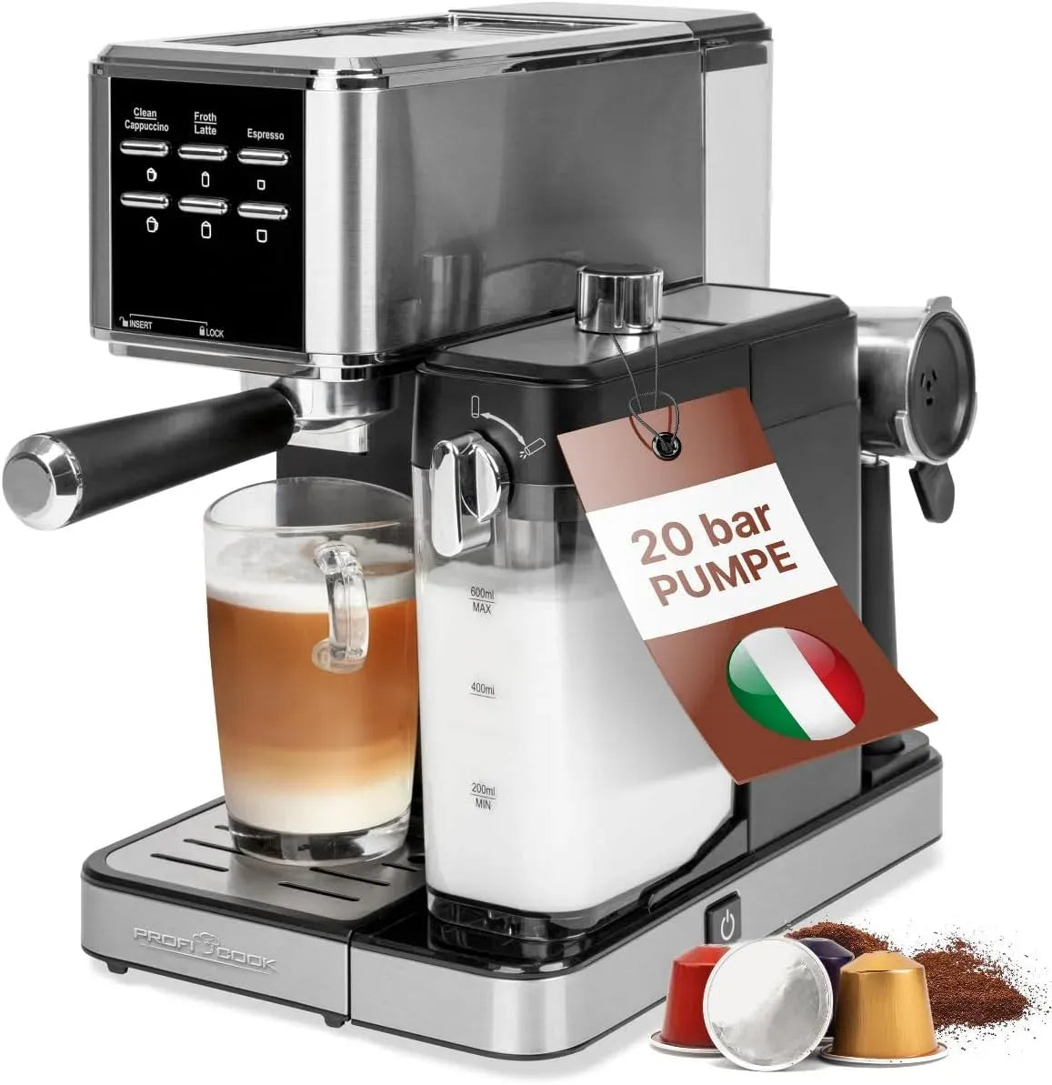 Nespresso ES 1266 2en1 Machine à espresso, cappuccino-porte-filtre, machine à café électrique, 20 bar