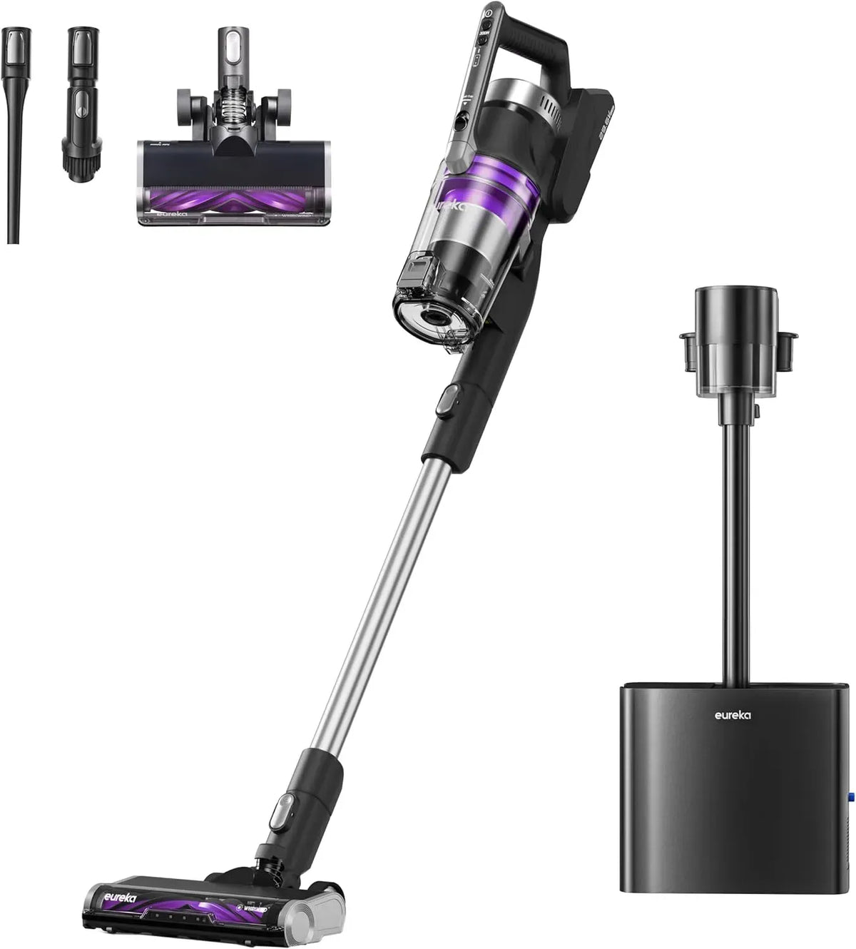 Aspirateur, 3 L, EUREKA, Autonomie 60 Min, Vidage Automatique du Bac à Poussière avec Sac de 3 L, Aspiration 24000 Pa