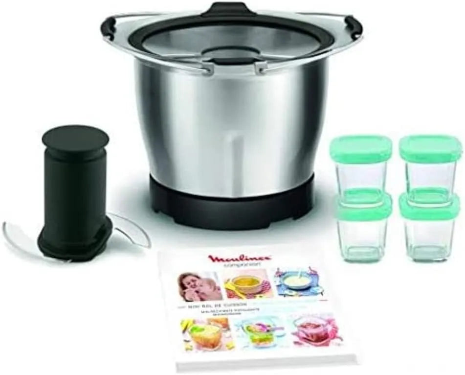 Moulinex Lave-vaisselle, Mini Bol Companion avec 4 pots en verre pour bébé Crème, Utilisé avec les robots Companion pour préparer des repas bébé
