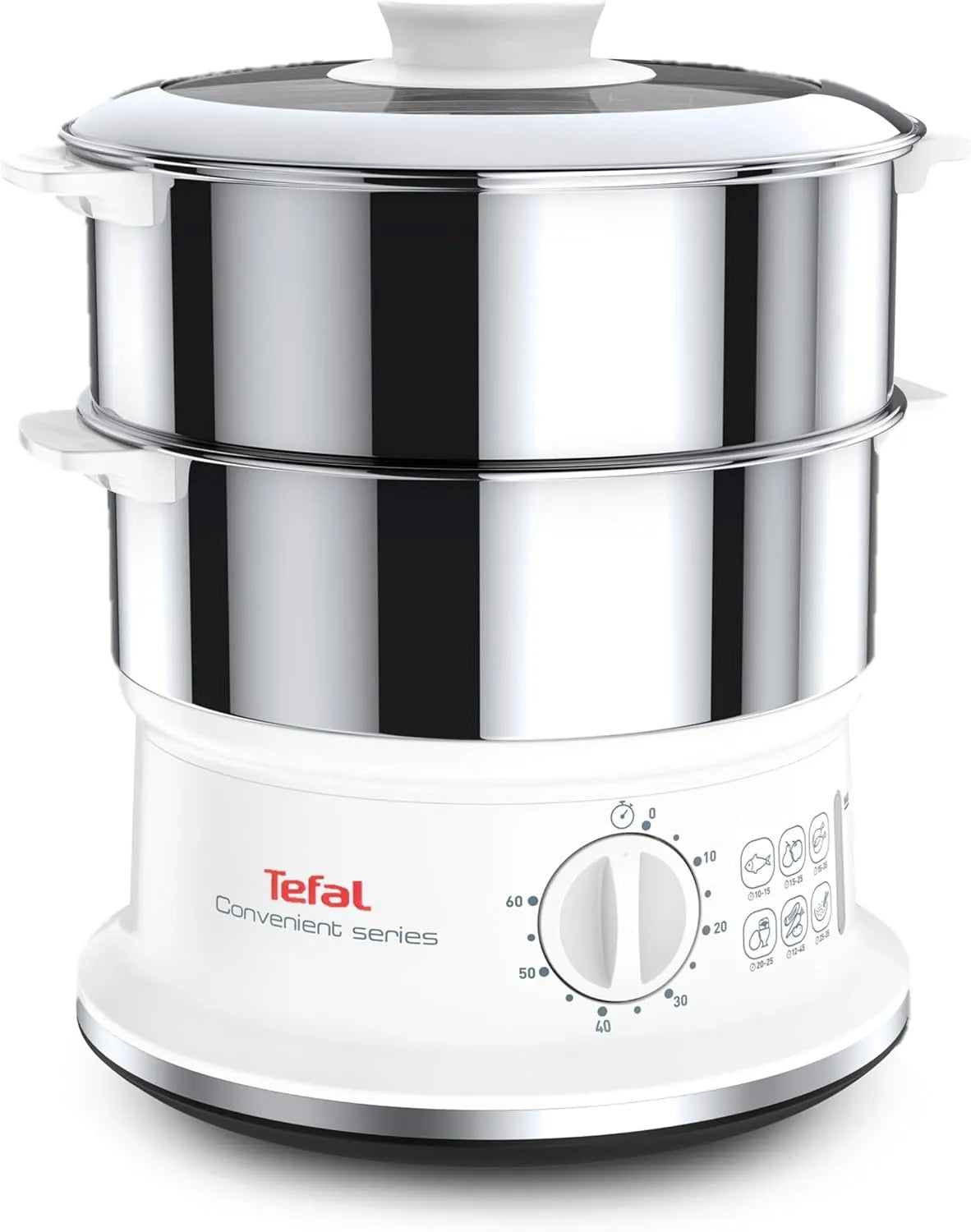 Tefal Cuiseur Vapeur, Convenient Series, 2 Bols en Acier Inoxydable, Préserve nutriments et goût, Cuiseur vapeur pour repas sains - Préserve