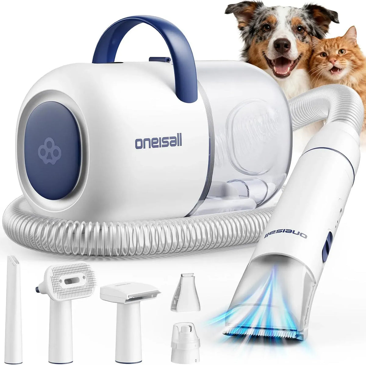 Aspirateur PG08, 2 L, 6 Outils de Toilettage, appareil électrique d'aspiration, oneisall Aspirateur poil de chien avec Brosse