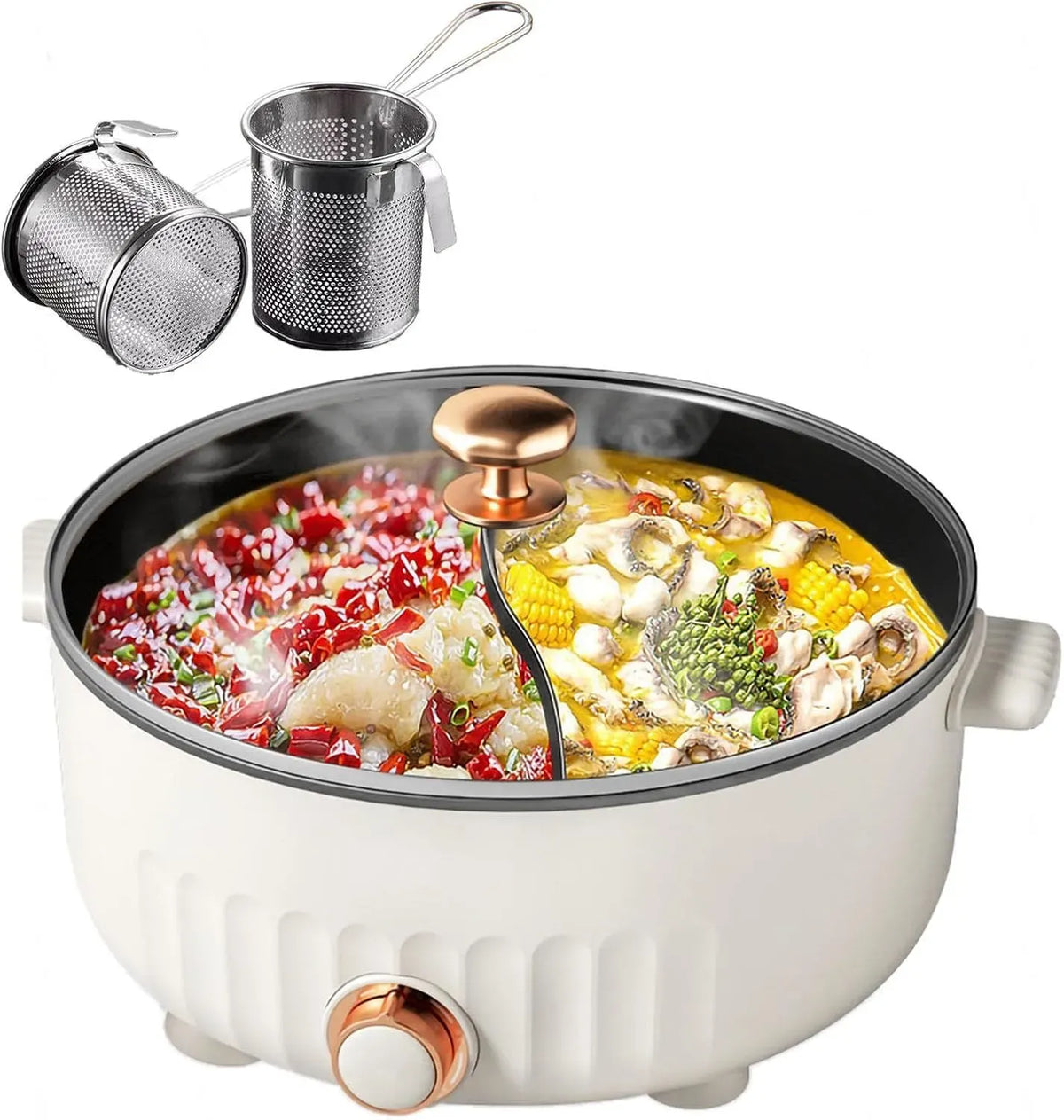 Fondue, blanc, IP65, ARTSIM, Appareil, Feu à Trois Vitesses Fondue Chinoise Electrique Convient Aux FêTes d'anniversaire équipé de 2 Filets Non