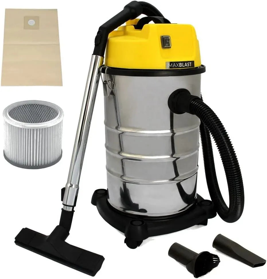 Aspirateur, 30 L, 1400 W, industriel, acier inoxydable