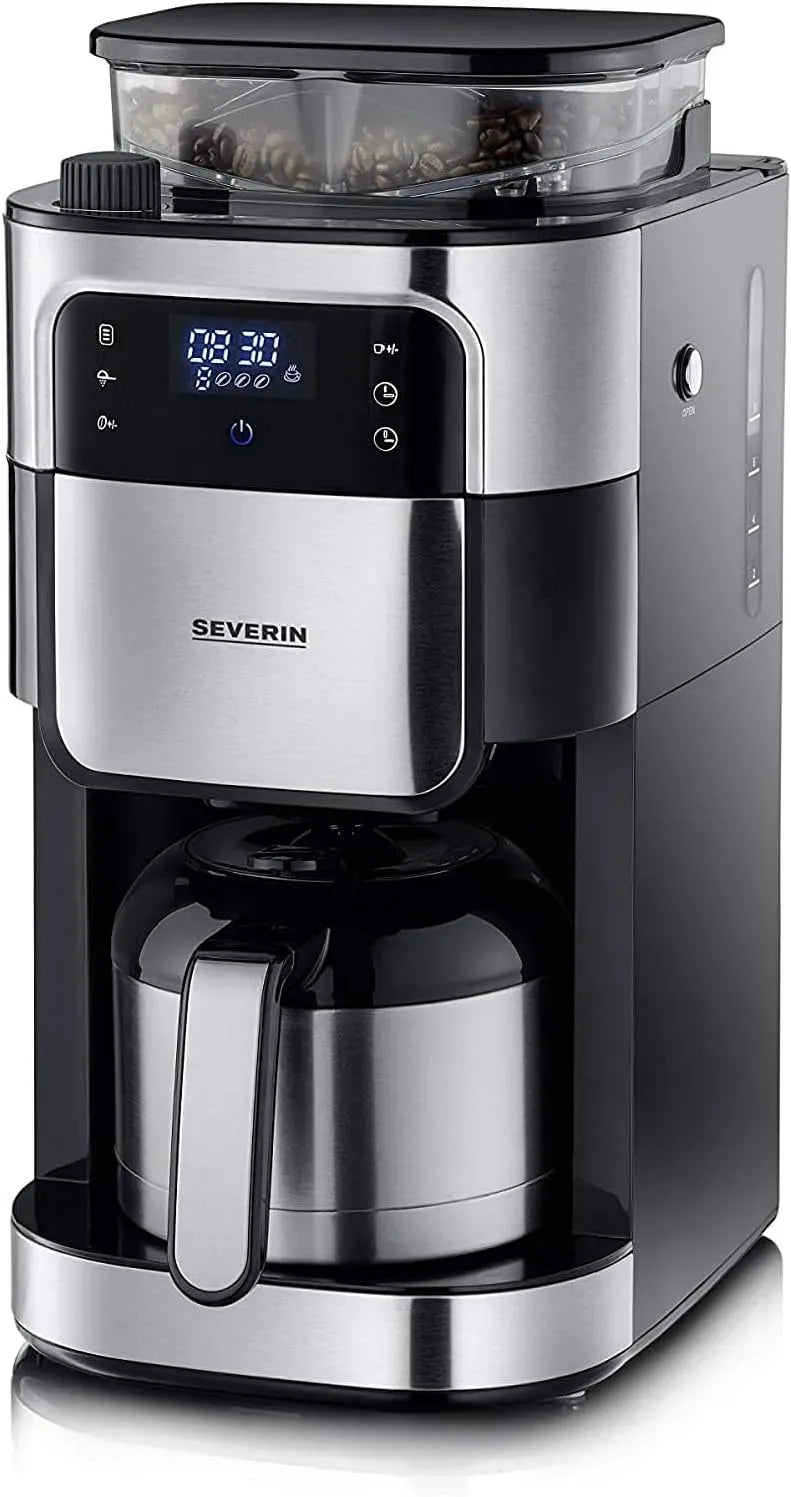 Severin KA 4814 Cafetière électrique, 000 W, minuteur, acier inoxydable, noir, Machine à café programmable avec minuteur, Noir/Inox