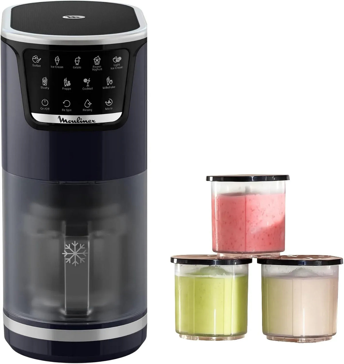 Moulinex Machine à glaces, 1.4 L, 10 programmes, bleu, pour préparer crèmes glacées