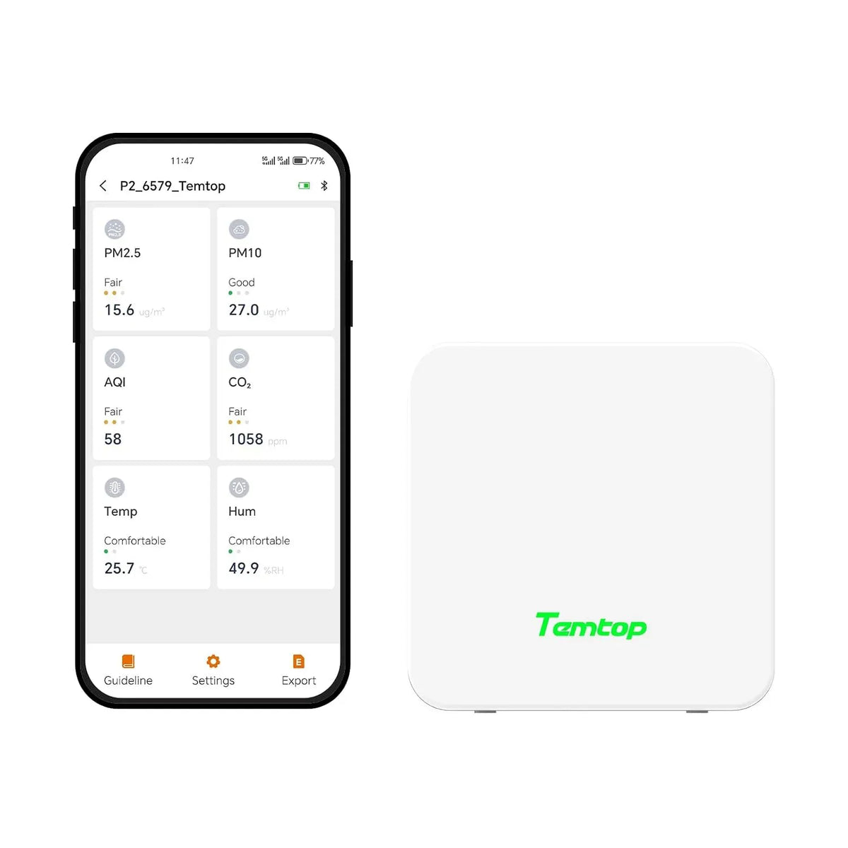 Moniteur CO2, Bluetooth, application, 2 zones de température, Affichage AQI et Application Bluetooth