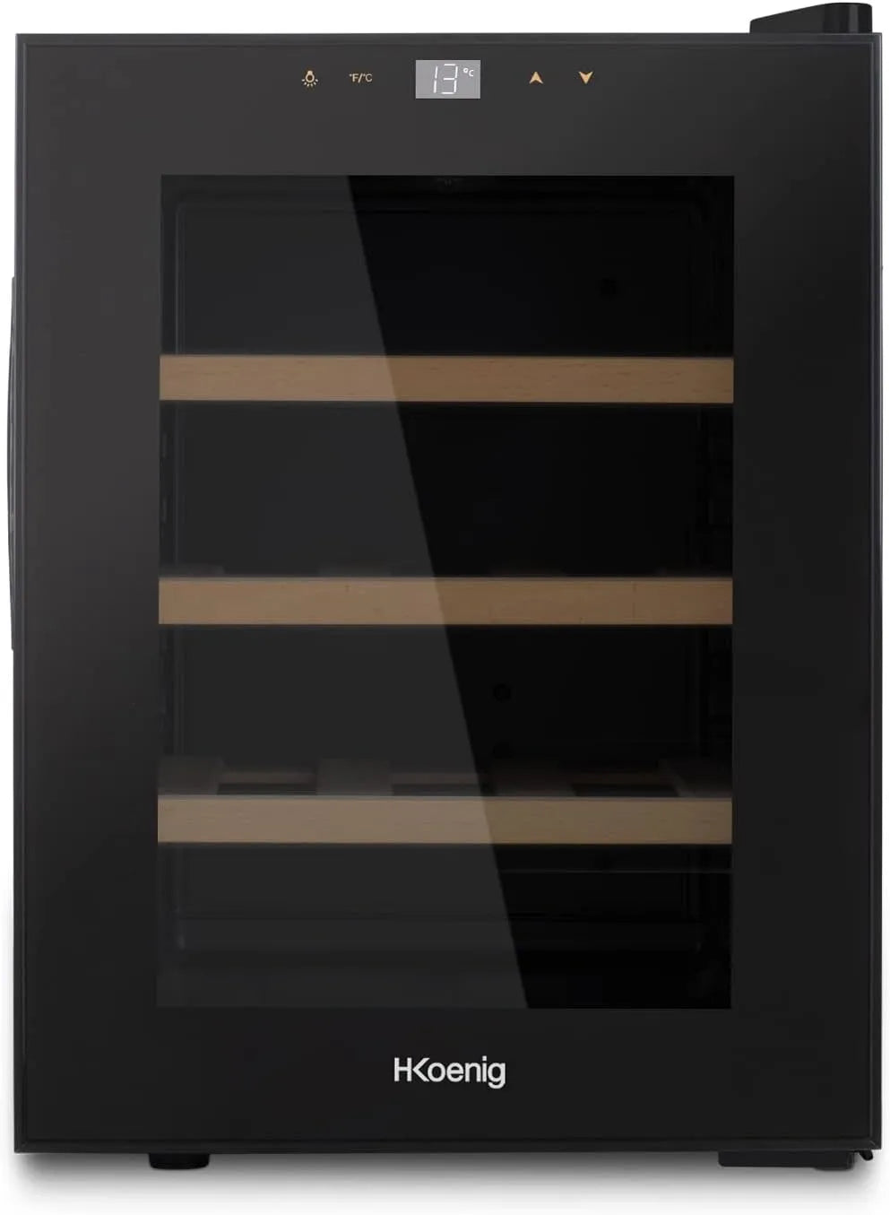 Cave à vin électrique AGE12, 31 L, 12 bouteilles, 11 à 18 °C, professionnel, silencieux, acier inoxydable, noir, Silencieuse, 3 Etagères, Réfrigérante