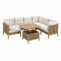 Canapé de jardin d'angle 5 places avec table basse beige et acacia massif 250 x 250 x 78 cm