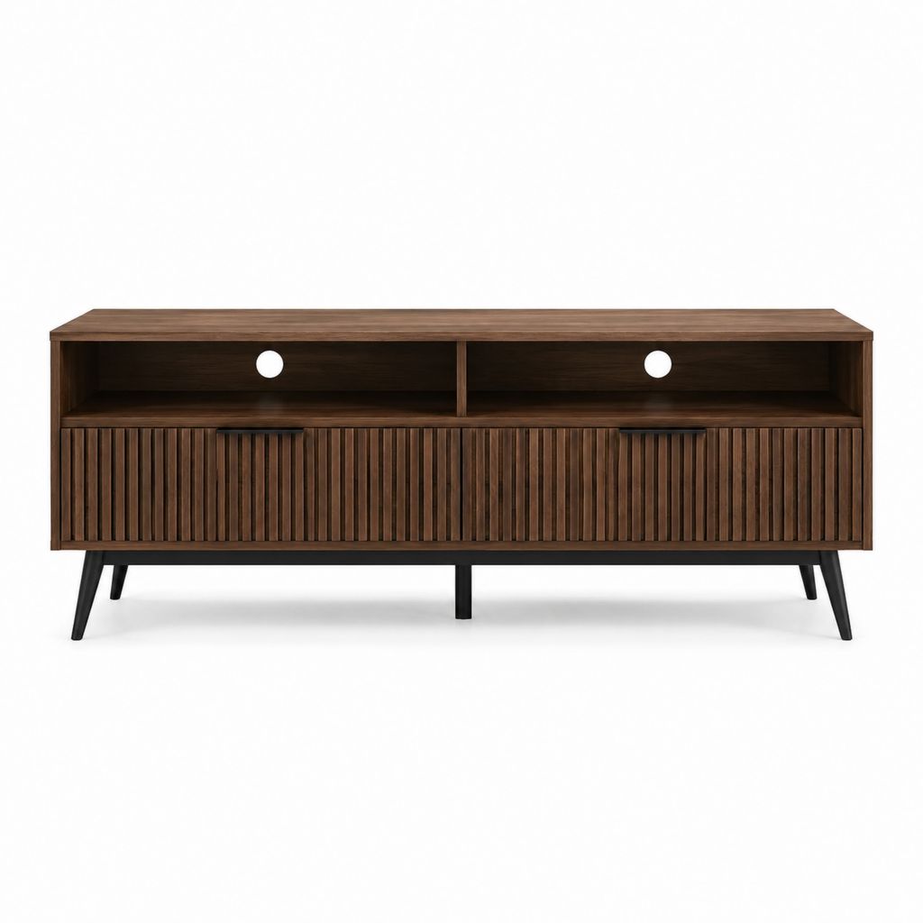 Meuble TV rectangulaire noyer en MDF 160 x 40 x 60 cm avec 2 portes et passe-câbles