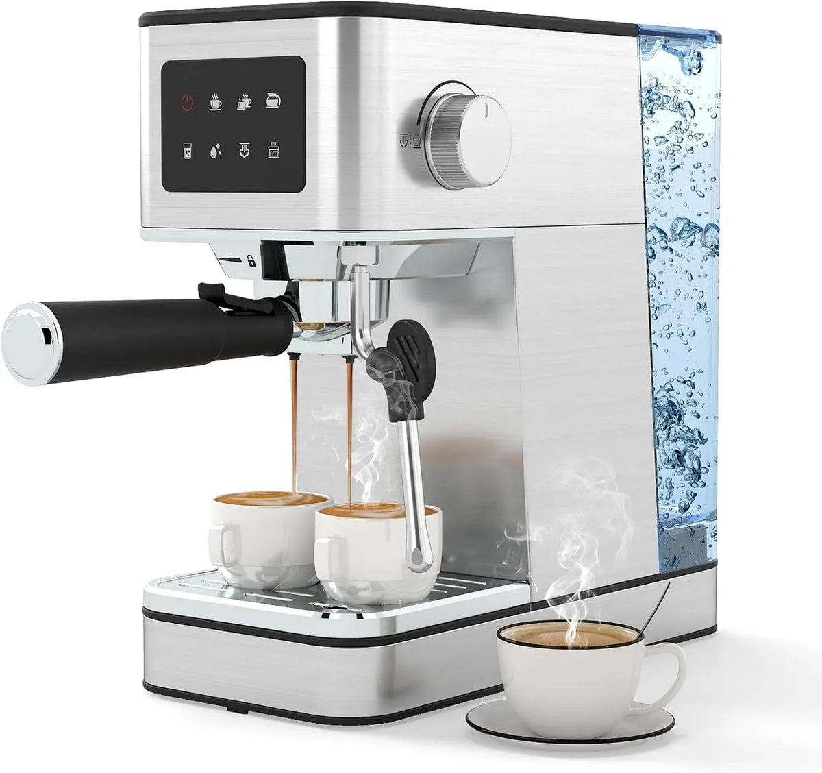 Machine à expresso, 1,7 L, 1200 W, COSTWAY, tactile, grand réservoir, vapeur, acier inoxydable, Écran Tactile, Réservoir d'Eau 1,7 L