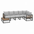 Salon de jardin canapé droit 5 places avec table basse gris aluminium acacia 300 x 80 x 65 cm