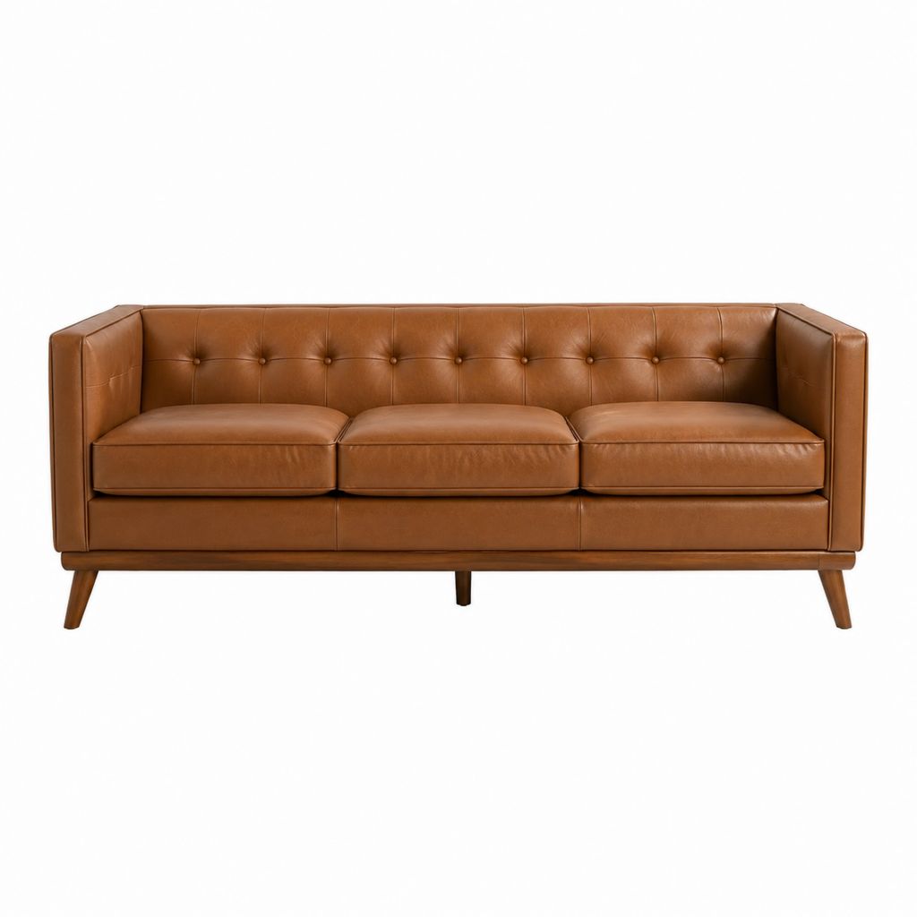 Canapé 3 places marron en similicuir PU avec pieds en bois massif 210 x 84 x 82 cm