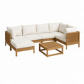 Salon de jardin d'angle 5 pièces beige en acacia avec coussins 250 x 190 x 70 cm