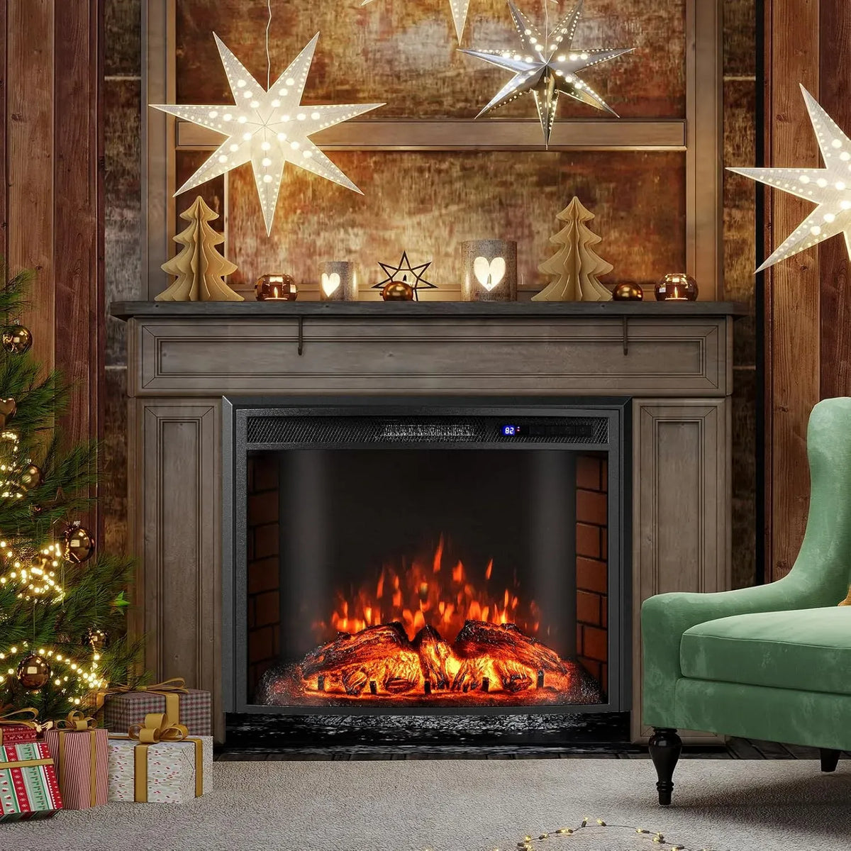 RELAX4LIFE 750W/1500W Silencieuse, Cheminee Decorative avec Effet Flamme LED, RELAX4LIFE Cheminée Électrique Encastrable 750W/1500W, 17-28℃, 3, 37㎡