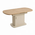 Table à manger extensible ovale chêne clair et crème en panneaux MDF 160 x 80 x 76 cm