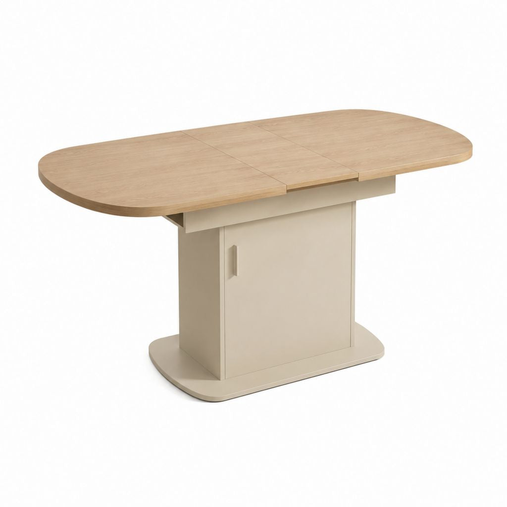 Table à manger extensible ovale chêne clair et crème en panneaux MDF 160 x 80 x 76 cm