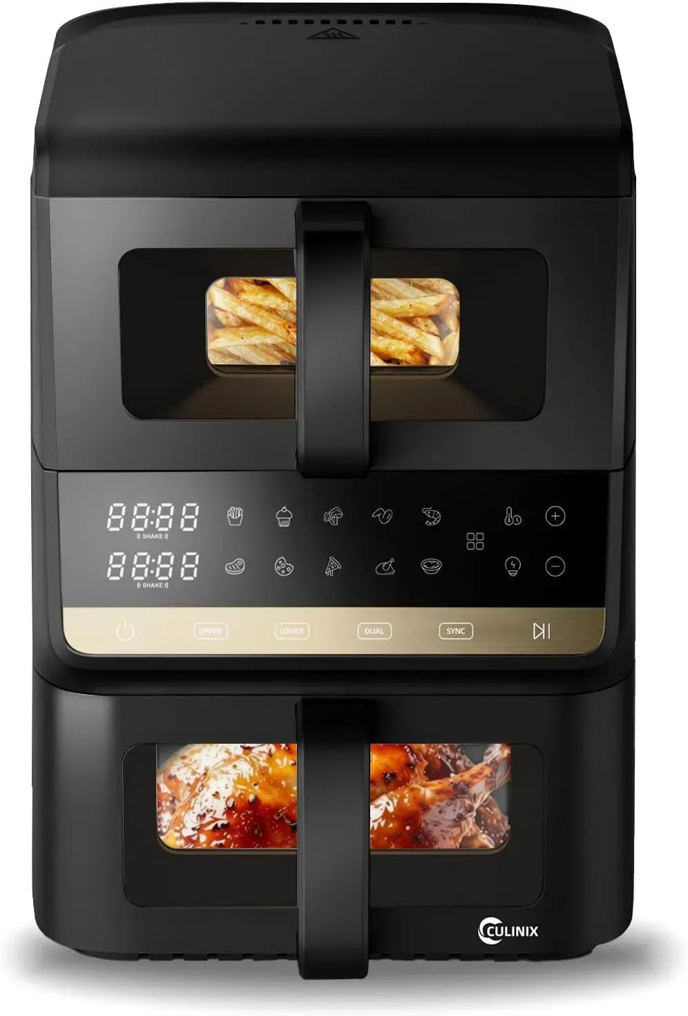 Friteuse à air chaud 10-in-1, 10 L, noir, Économie 80% d'Huile, Fonction Synchronisation SYNC et DUAL