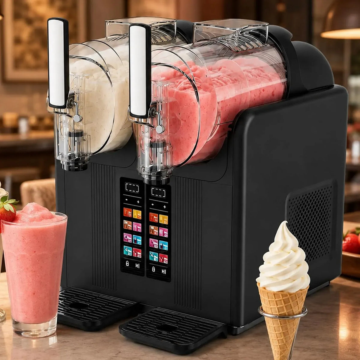 Machine à granita, machine à granité, 2 L, 7 programmes, -10 à 0 °C, tactile, grand réservoir, noir, pour smoothies et cocktails