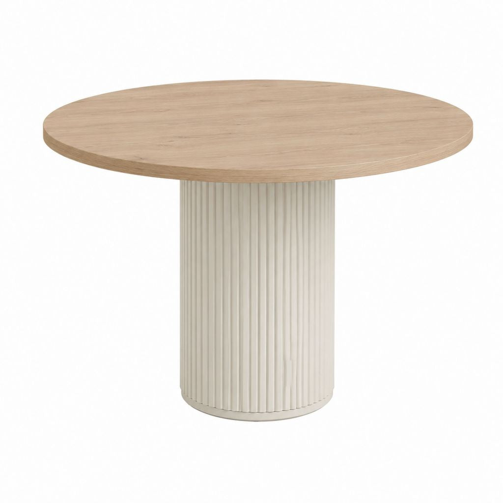 Table à manger ronde 4 personnes placage chêne clair MDF blanc Ø120 x H75 cm