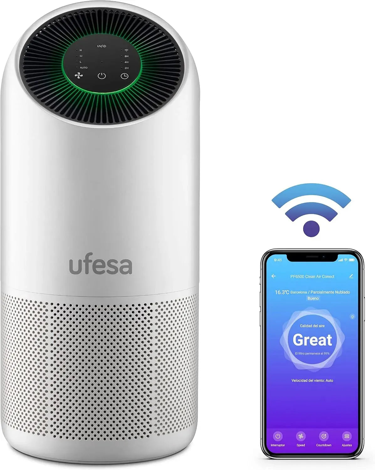 Purificateur d'air, Ufesa HEPA 13 PF6500, Wi-Fi, WIFI et APP