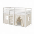 Lit mezzanine enfant blanc en pin massif avec rideau en coton 90 x 200 cm