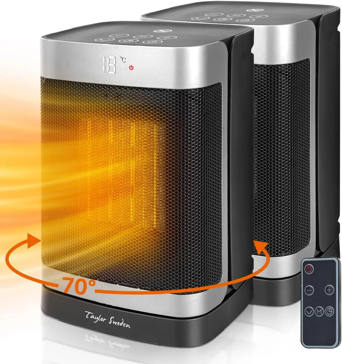Radiateur électrique, 1500 W, portable, minuteur, oscillation, oscillation de 70°, minuterie de 24 heures, 4 modes, 2 Paquets