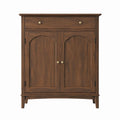 Console haute de rangement 2 portes 1 tiroir marron noyer en bois massif rectangulaire 90 x 40 x 120 cm