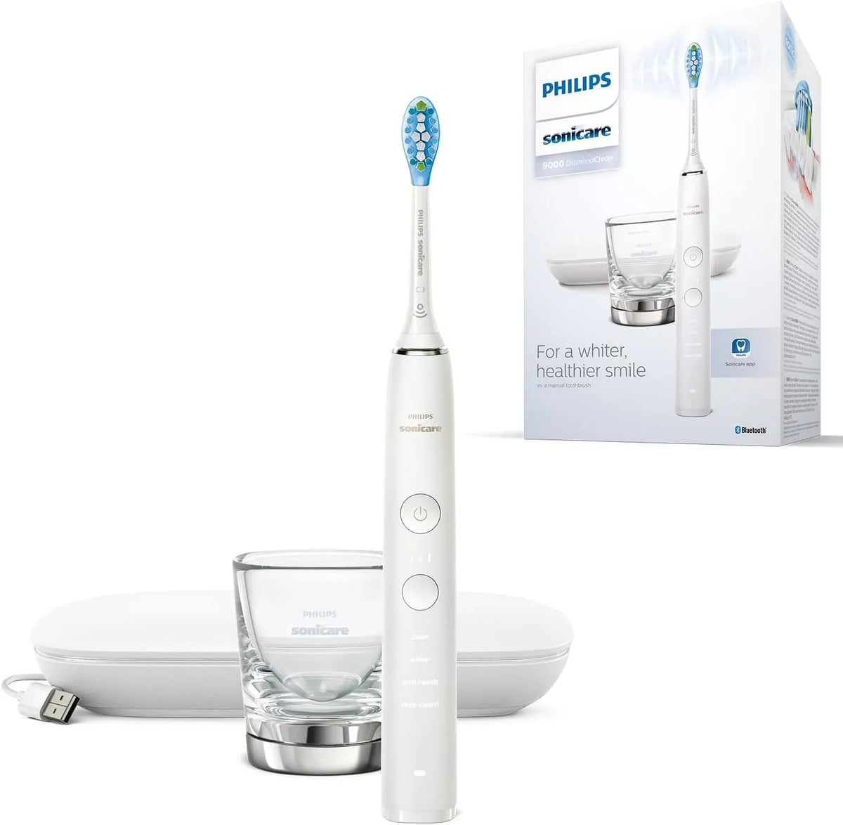 Philips HX9911/27 gobelet, Brosse, brosse à dents rechargeable, dalle IPS, USB, pour un nettoyage en profondeur