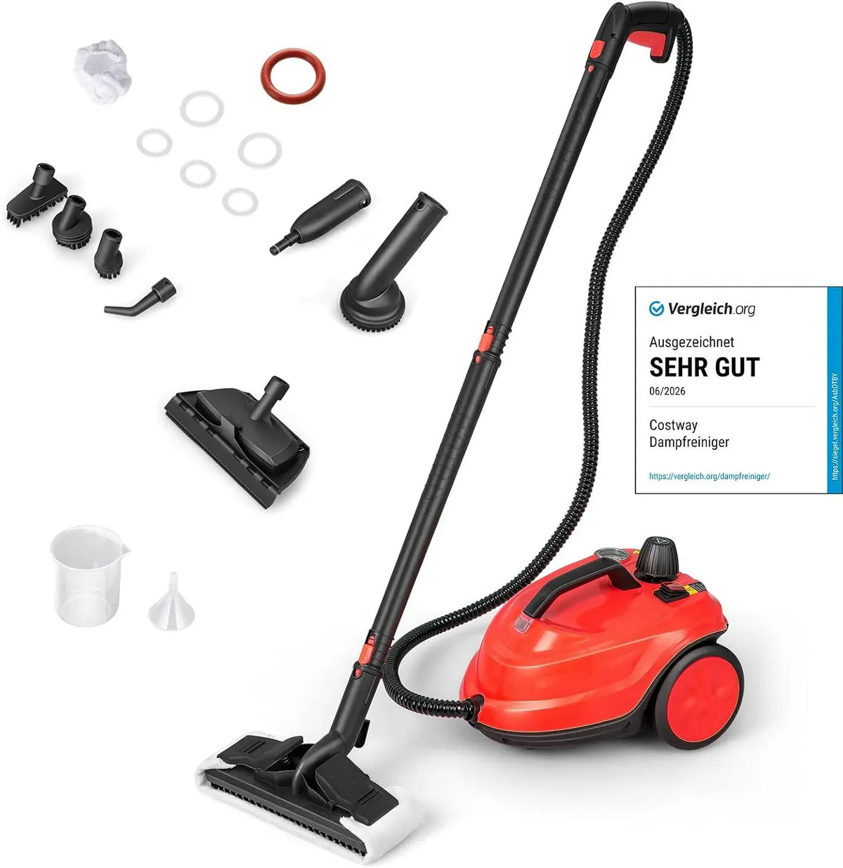 Nettoyeur vapeur, 1,8 L, 2000 W, COSTWAY, vapeur pressurisée, multi-usage, portable, grand réservoir, rouge