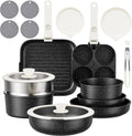 Poêle grill, RIOVARM, ustensile de cuisine, batterie de casseroles et poêles, Induction Batterie de cuisine avec Poignées Détachables