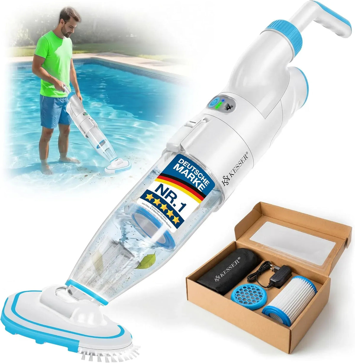 Aspirateur, bleu, Kit de nettoyage sans fil jusqu'à 15 m³