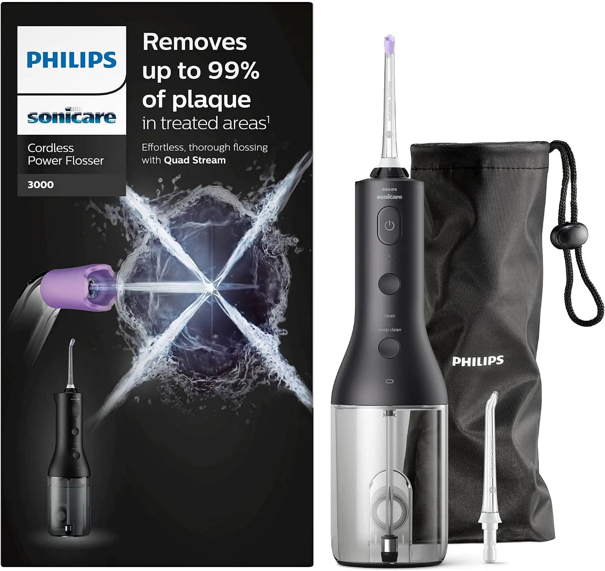 Philips HX3806/33-2022 Sonicare, version, Hydropulseur sans fil Power Flosser 3000 avec technologie Quad Stream et ondes de pouls, noir