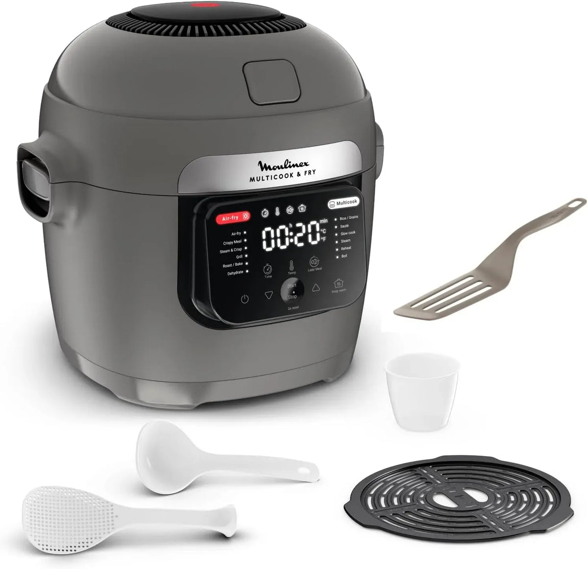 Moulinex Friteuse à air chaud, 6 L, 12 programmes, vapeur, gris, Cuisson simultanée sur 2 étages pour 6 personnes